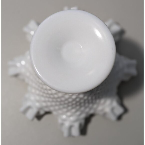 Vintage Fenton Hobnail Milk Glass Pedestal Compote Vase Ruffled Edge - Picture 10 of 10